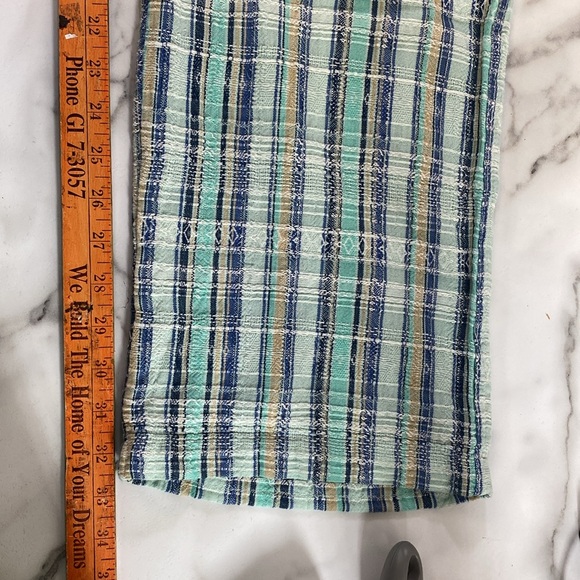 Sundance Gigi Pants Womens Sz XL Blue Green Plaid Striped Cotton Wide Leg Travel - Picture 9 of 11